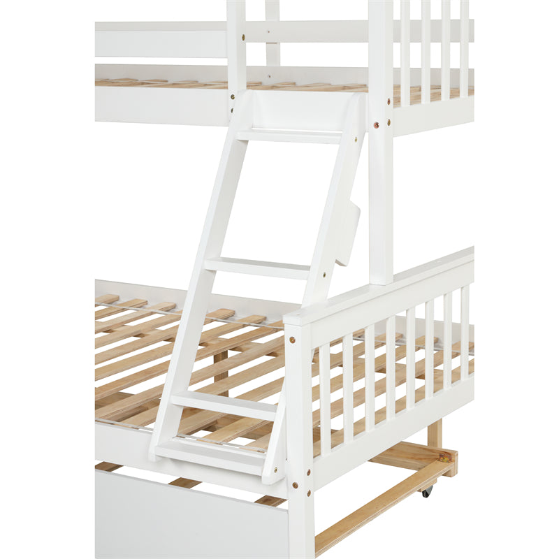 Twin Over Full Bunk Beds with Trundle, Convertible into 2 Beds, White