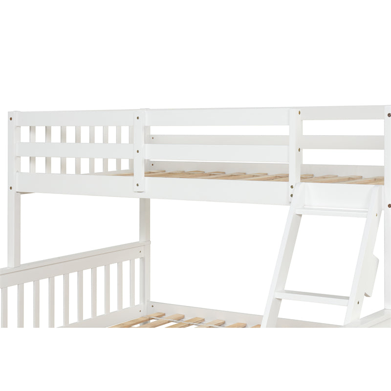 Twin Over Full Bunk Beds with Trundle, Convertible into 2 Beds, White