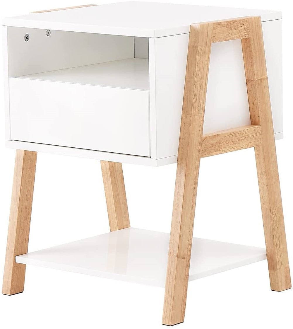Bedside Table with Storage Drawer and 2 Open Shelves