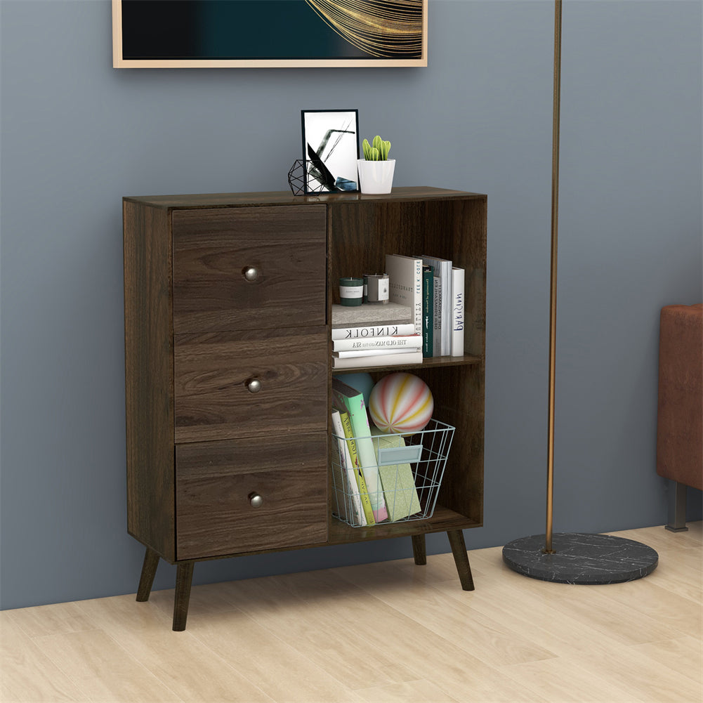 Locking Filing Cabinet with 2 Open Shelves with 3 Drawers