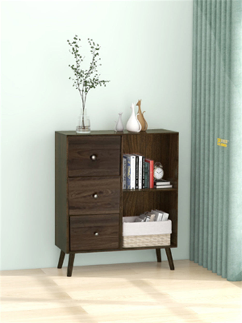 Locking Filing Cabinet with 2 Open Shelves with 3 Drawers