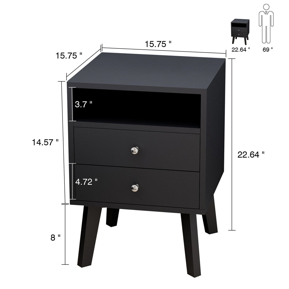 Bedside Table with 2-Drawers And Open Shelf