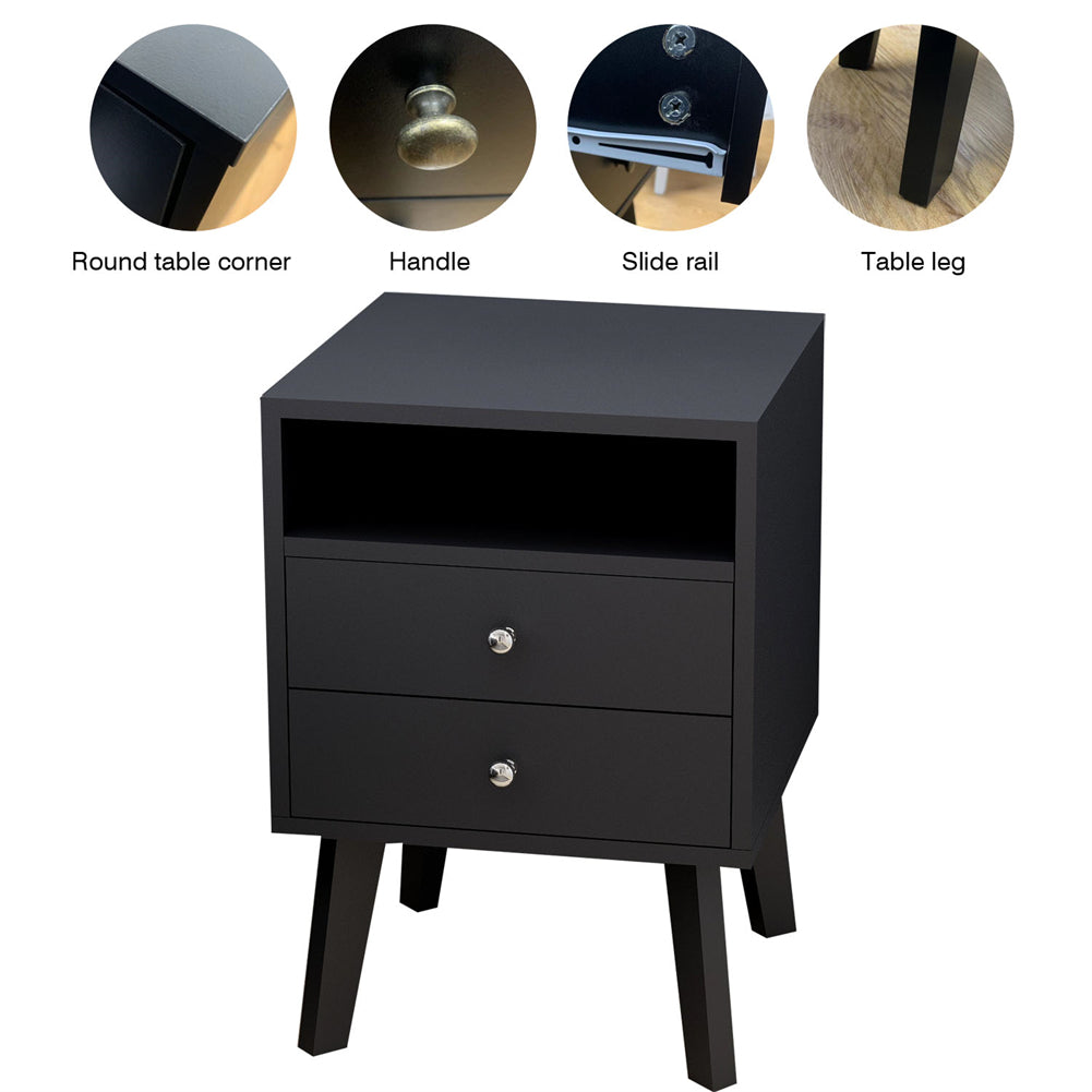 Bedside Table with 2-Drawers And Open Shelf