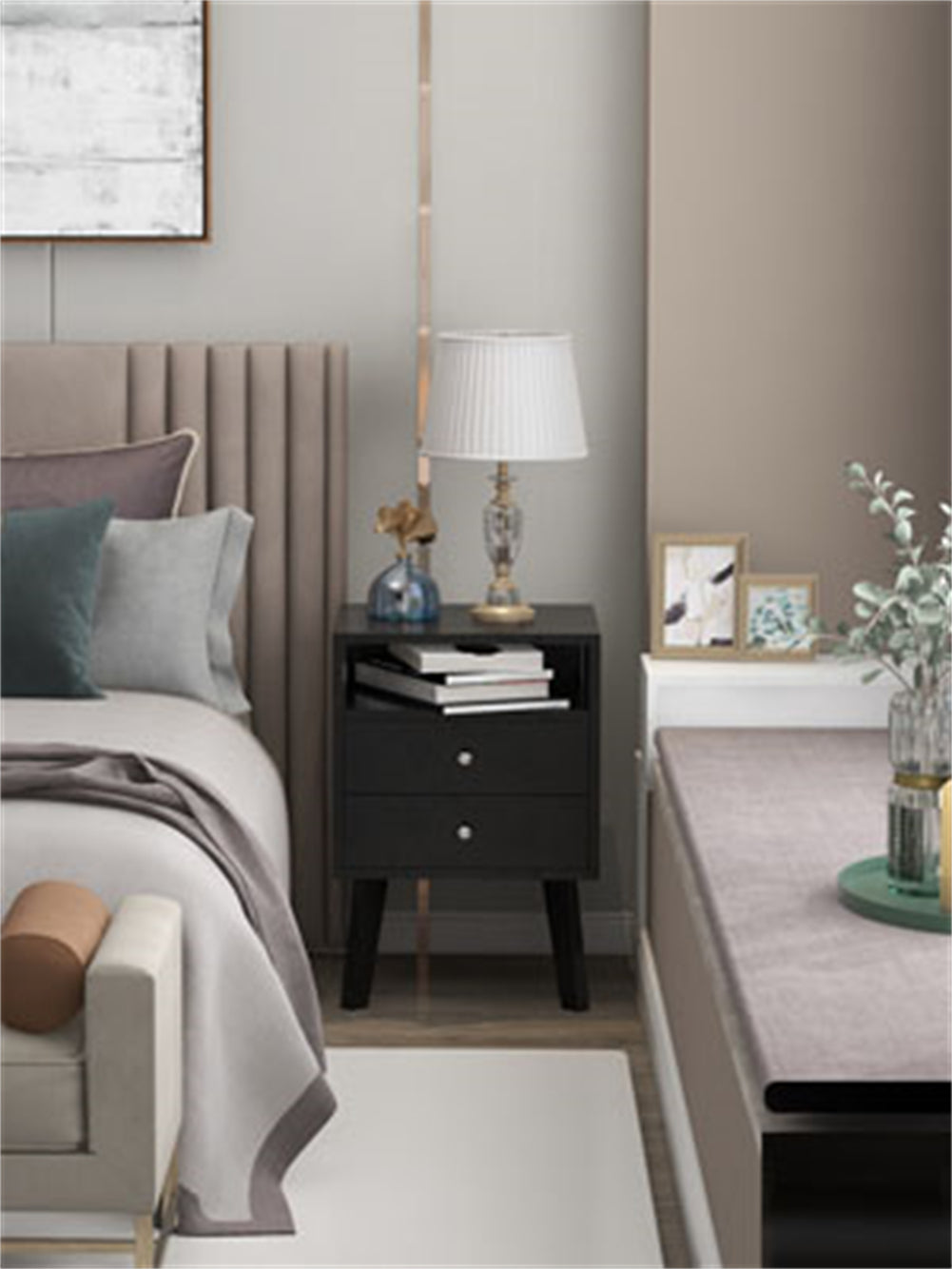 Bedside Table with 2-Drawers And Open Shelf