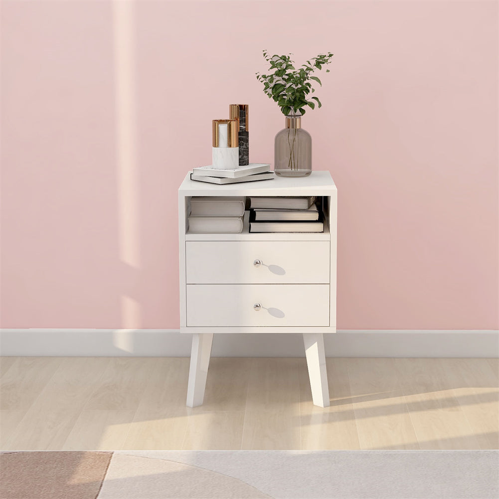 Bedside Table with 2-Drawers And Open Shelf