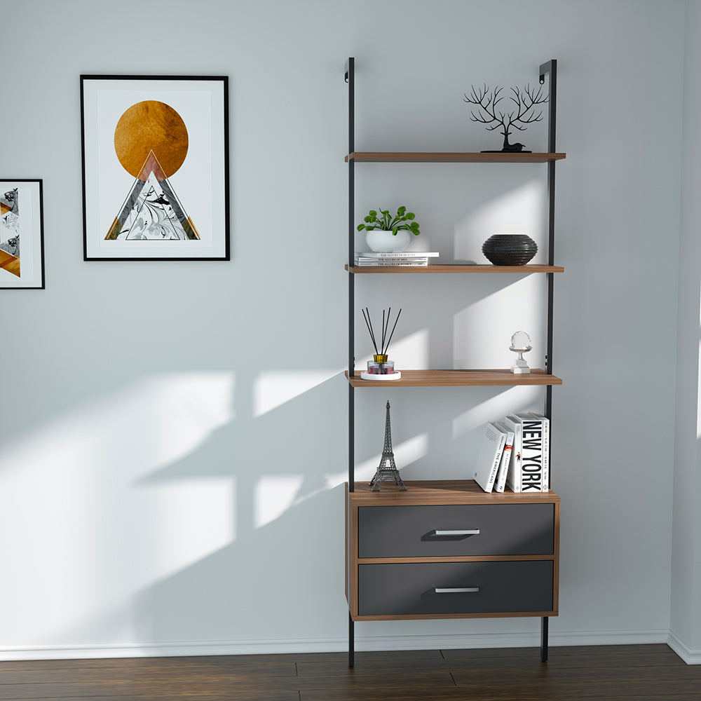 Ladder Bookcase with 2 Drawers