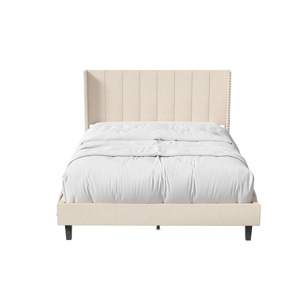 Queen Platform Bed with Upholstered Headboard 