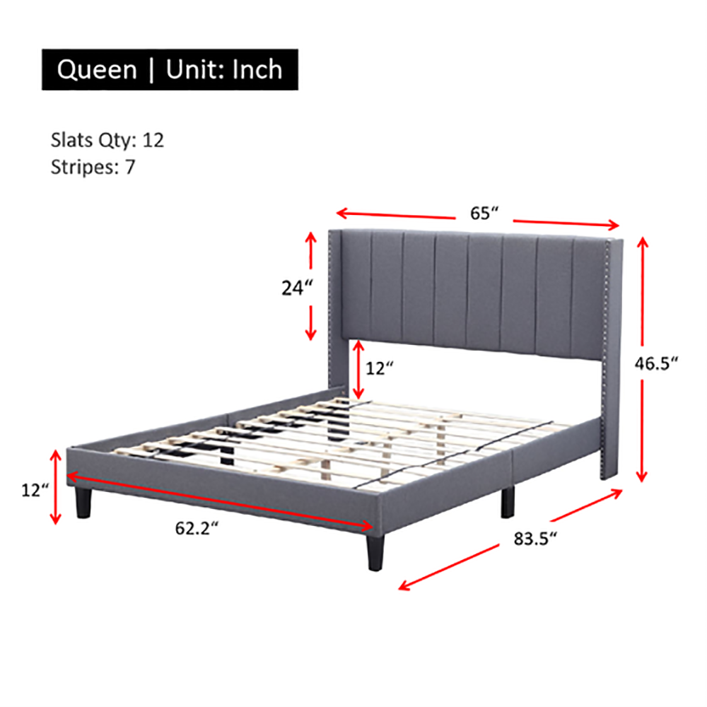 Queen Platform Bed with Upholstered Headboard 