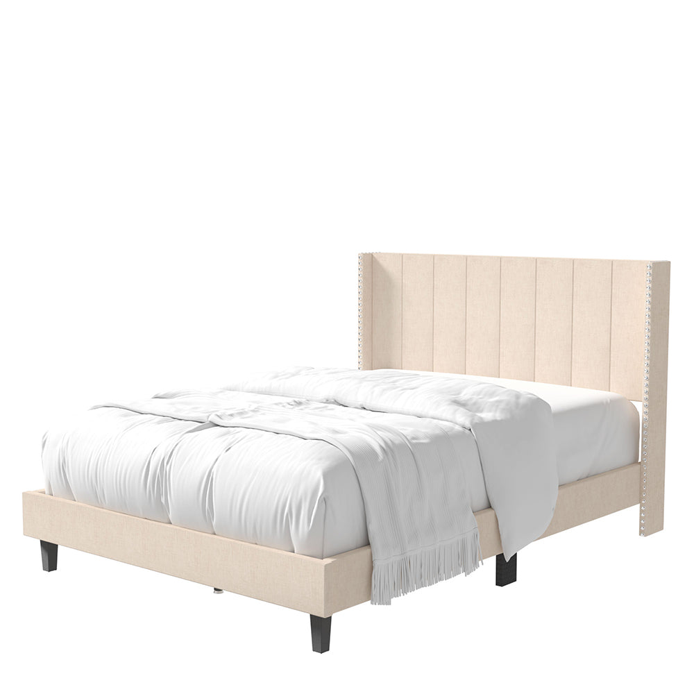 Queen Platform Bed with Upholstered Headboard 