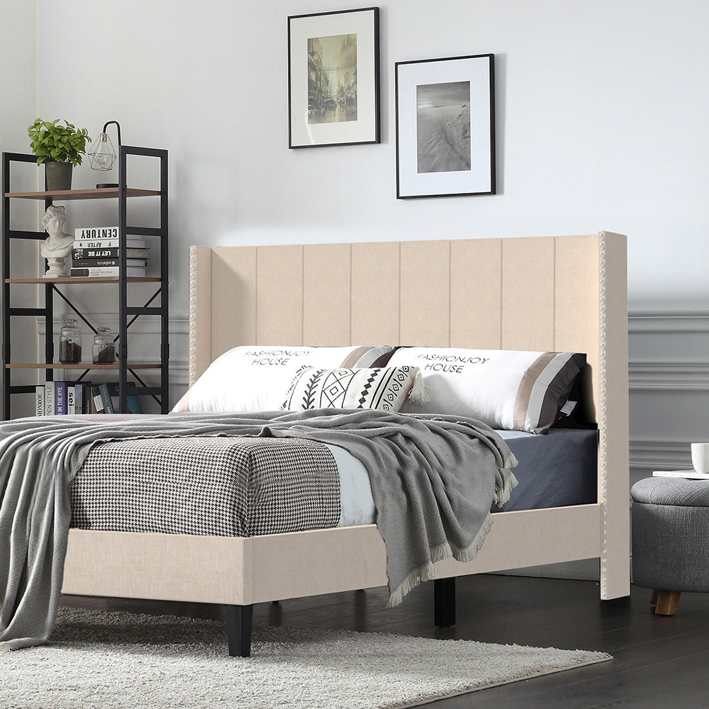 Queen Platform Bed with Upholstered Headboard 