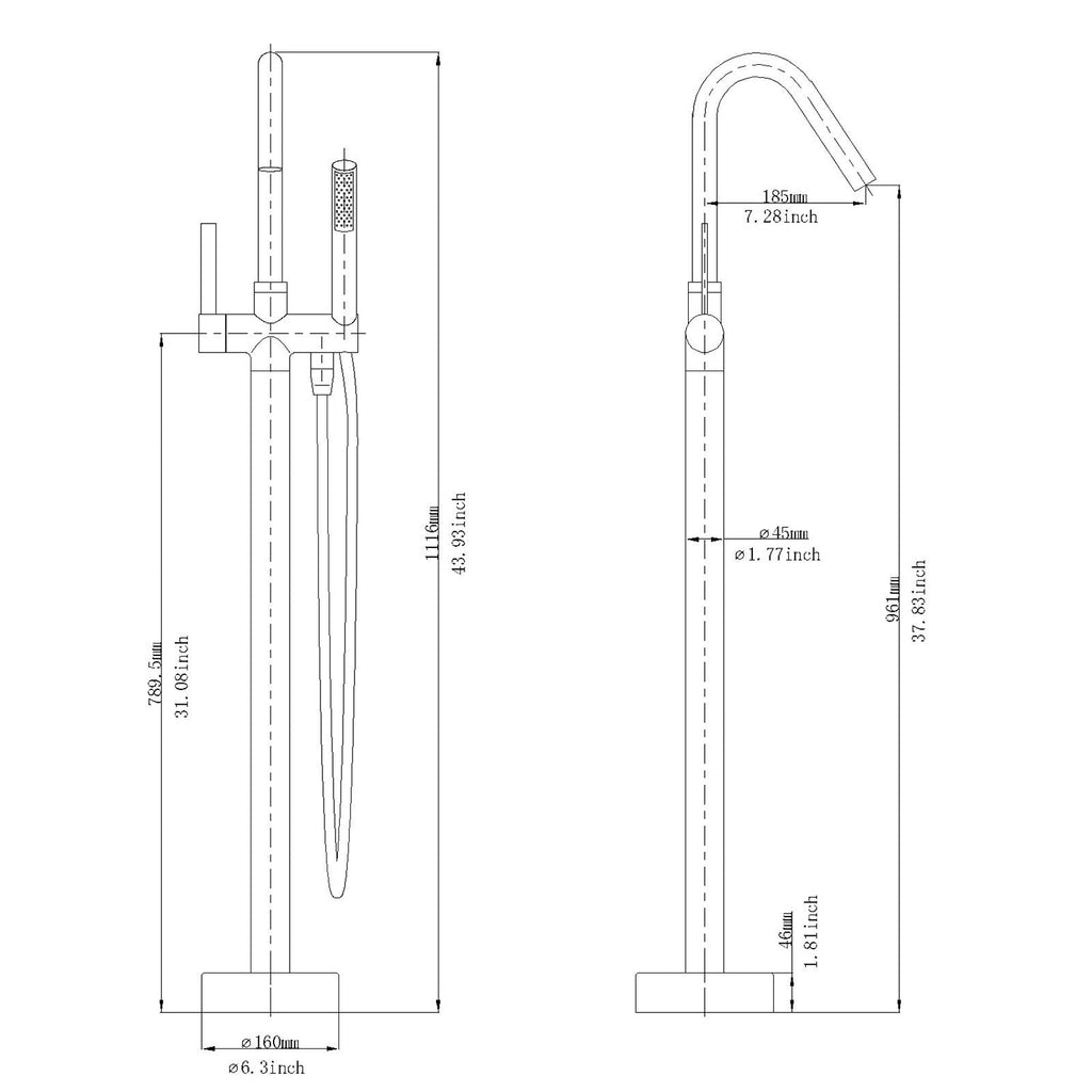 Freestanding Floor Bathtub Faucet with Hand Shower