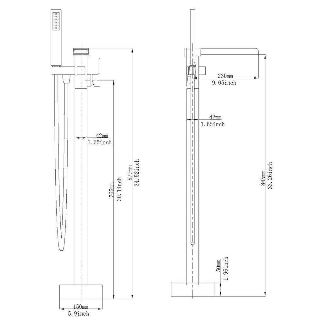 Freestanding Floor Bathtub Faucet with Hand Shower