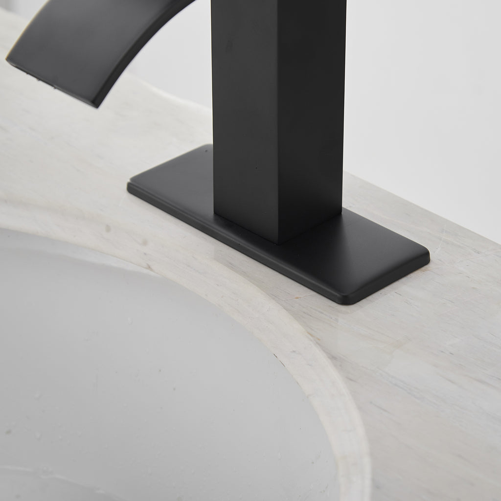 Single-Handle Low-Arc Bathroom Faucet With Pop-up Drain in Matte Black