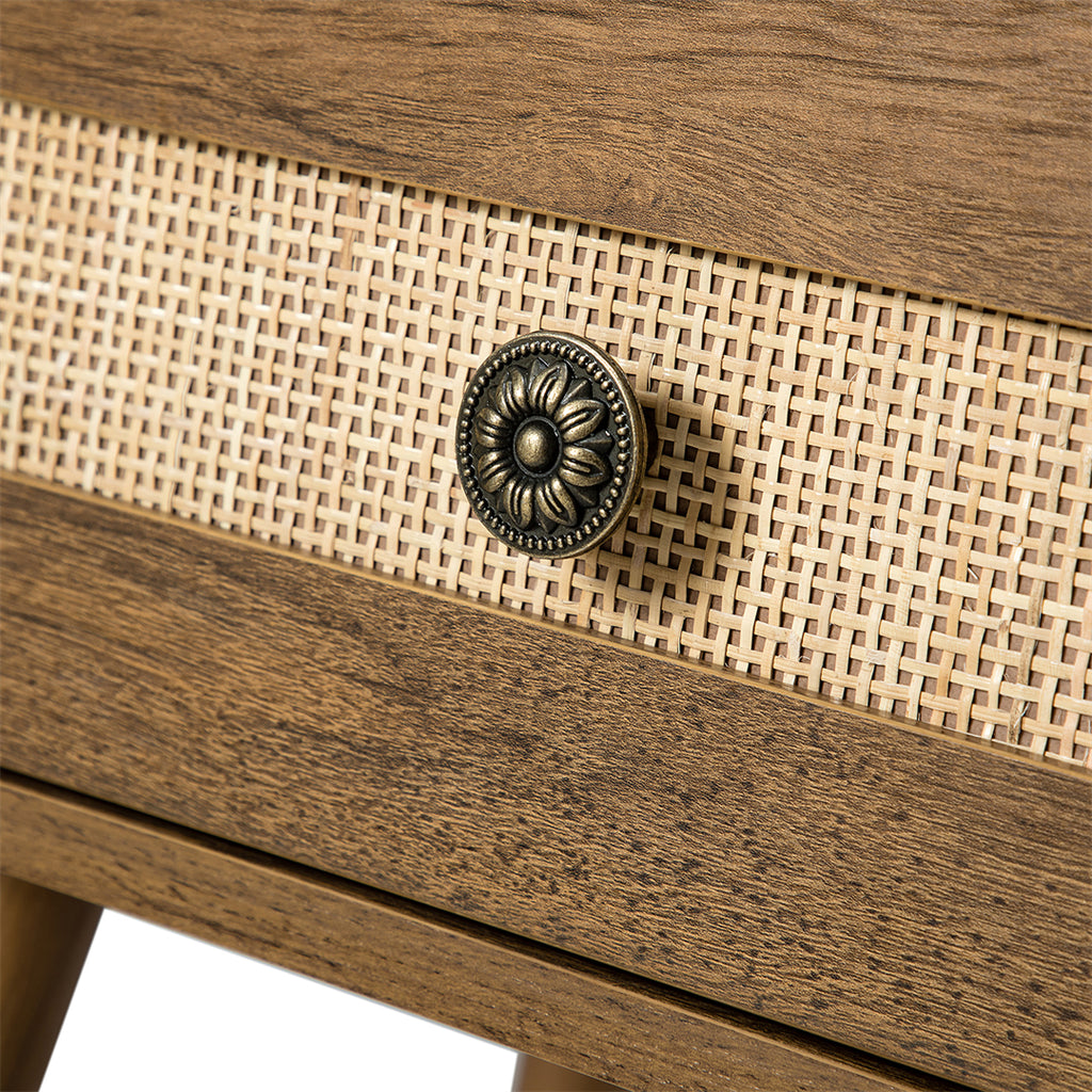 Vintage End Table With Drawer and Rubber Legs, Natural