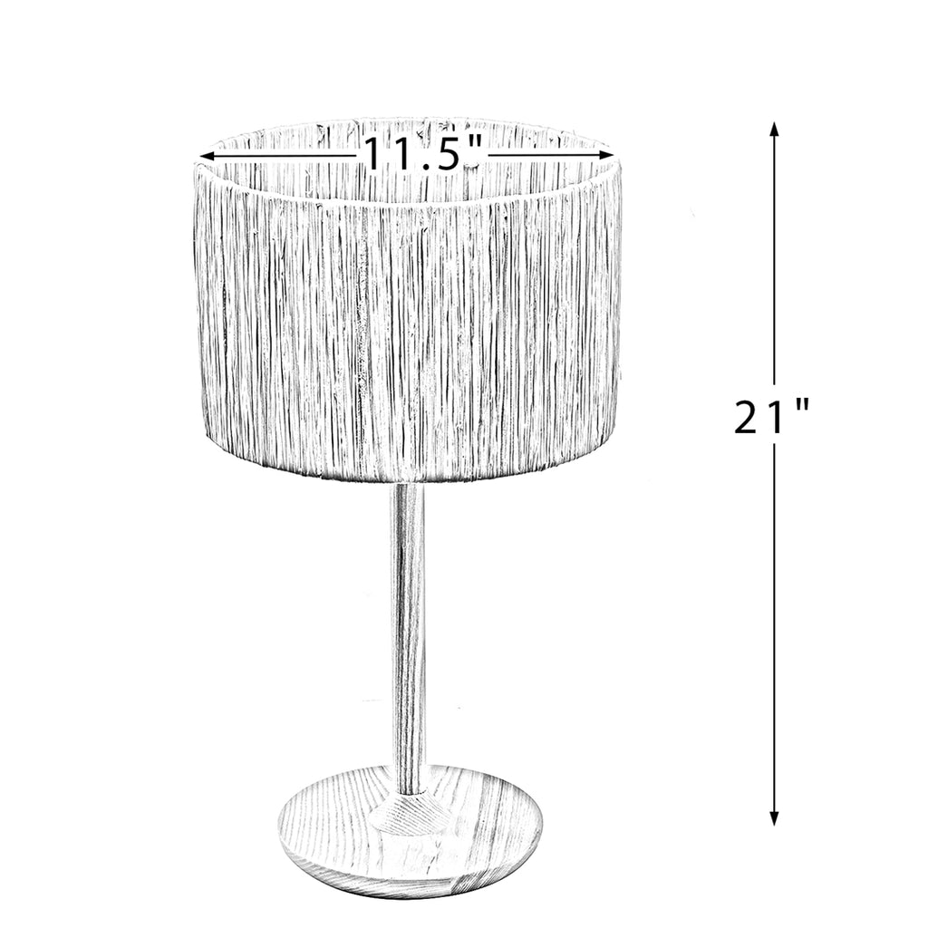 Solid Wood 21.3" Table Lamp with In-line Switch Control and Grass Made-Up Lampshade