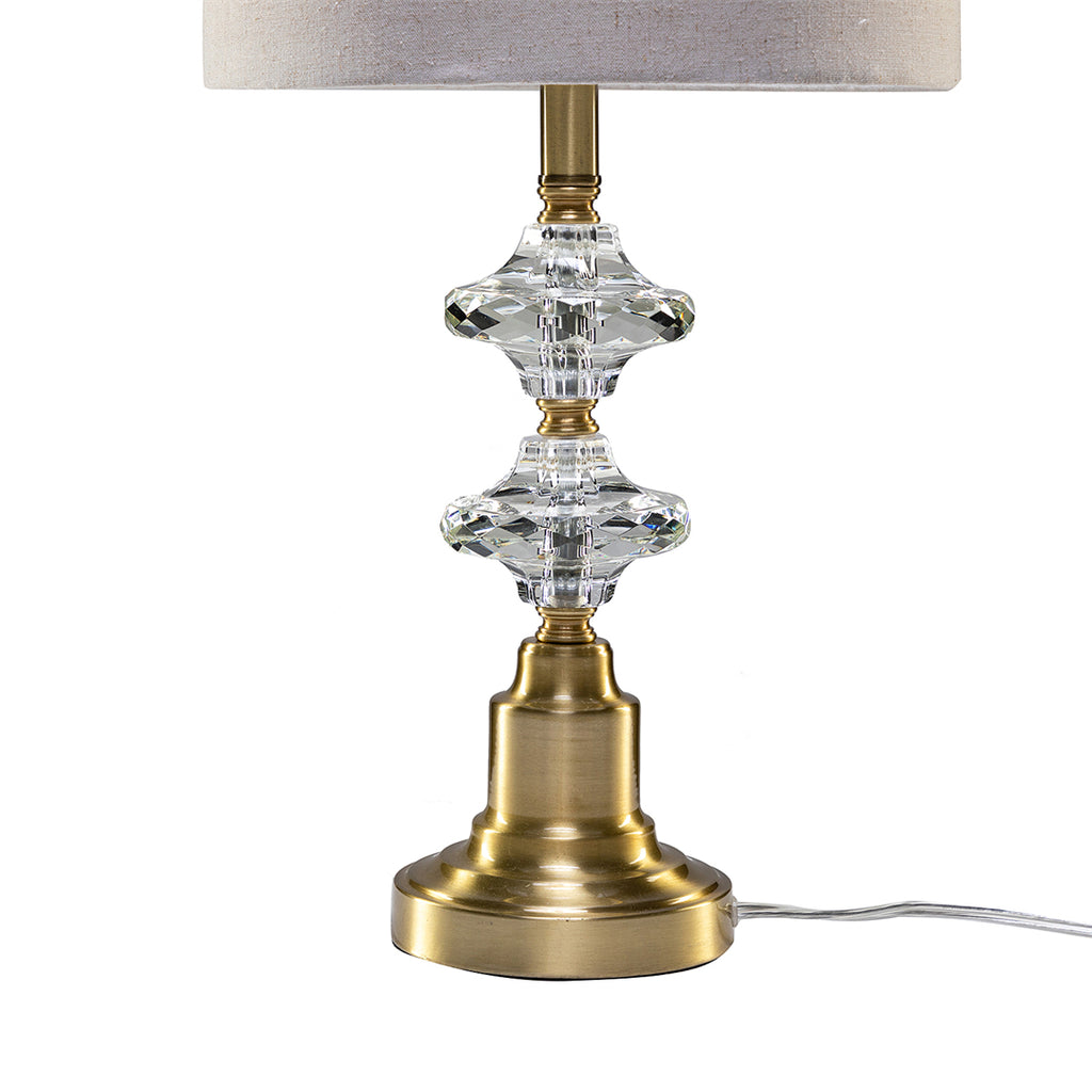 22" LED Table Lamp with Linen Blend Shade and Crystal Decorations