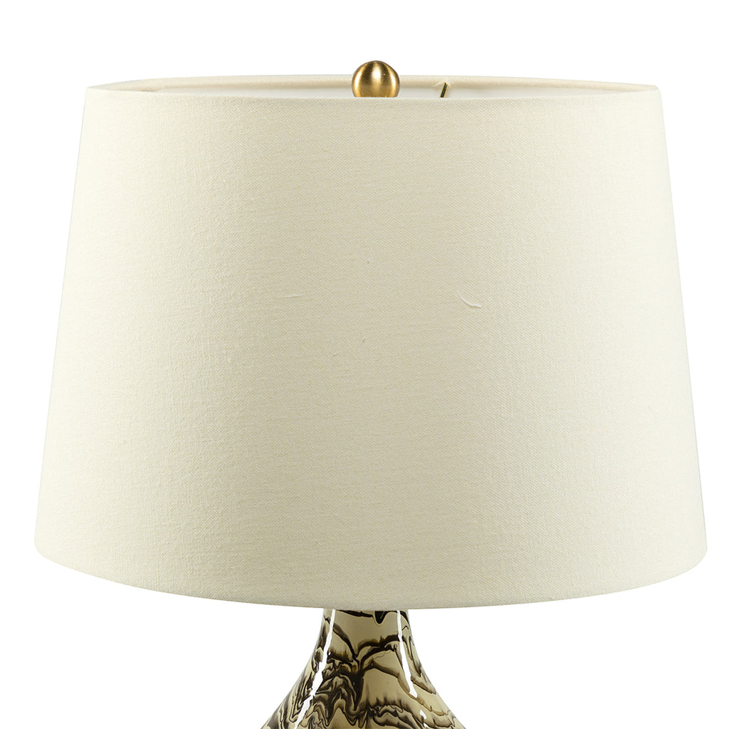 20" Retro LED Bedside Table Lamp with Linen Shade and Glass Base, Brown