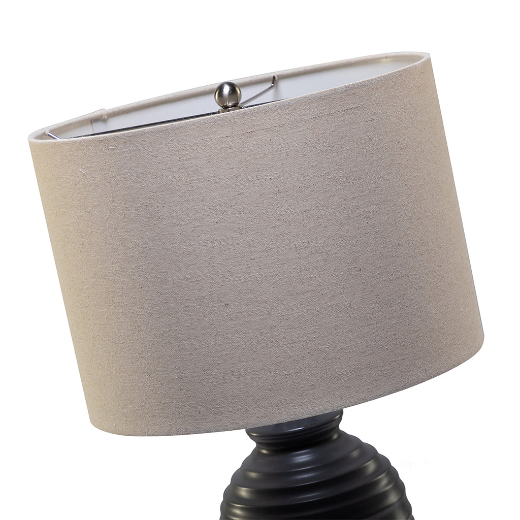 24.7" LED Bedside Table Lamp with Drum-Shaped Linen Shade, Black