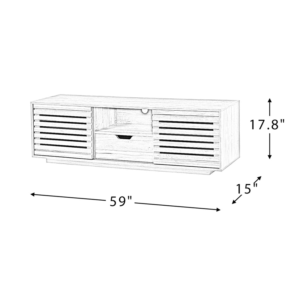 TV Stand with Storage and Two Slatted Sliding Doors for TVs up to 65", Natural