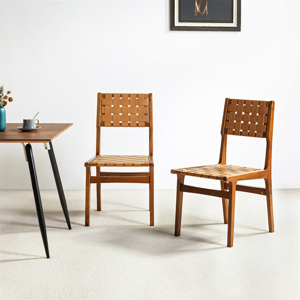 Leather Woven Dining Chairs