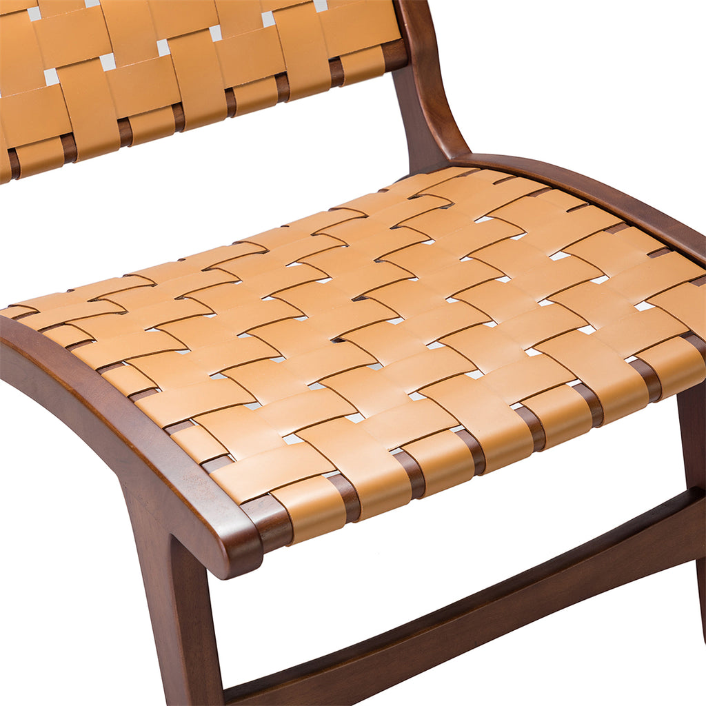 Solid Wood Woven Side Chair Faux Leather Dining Chair