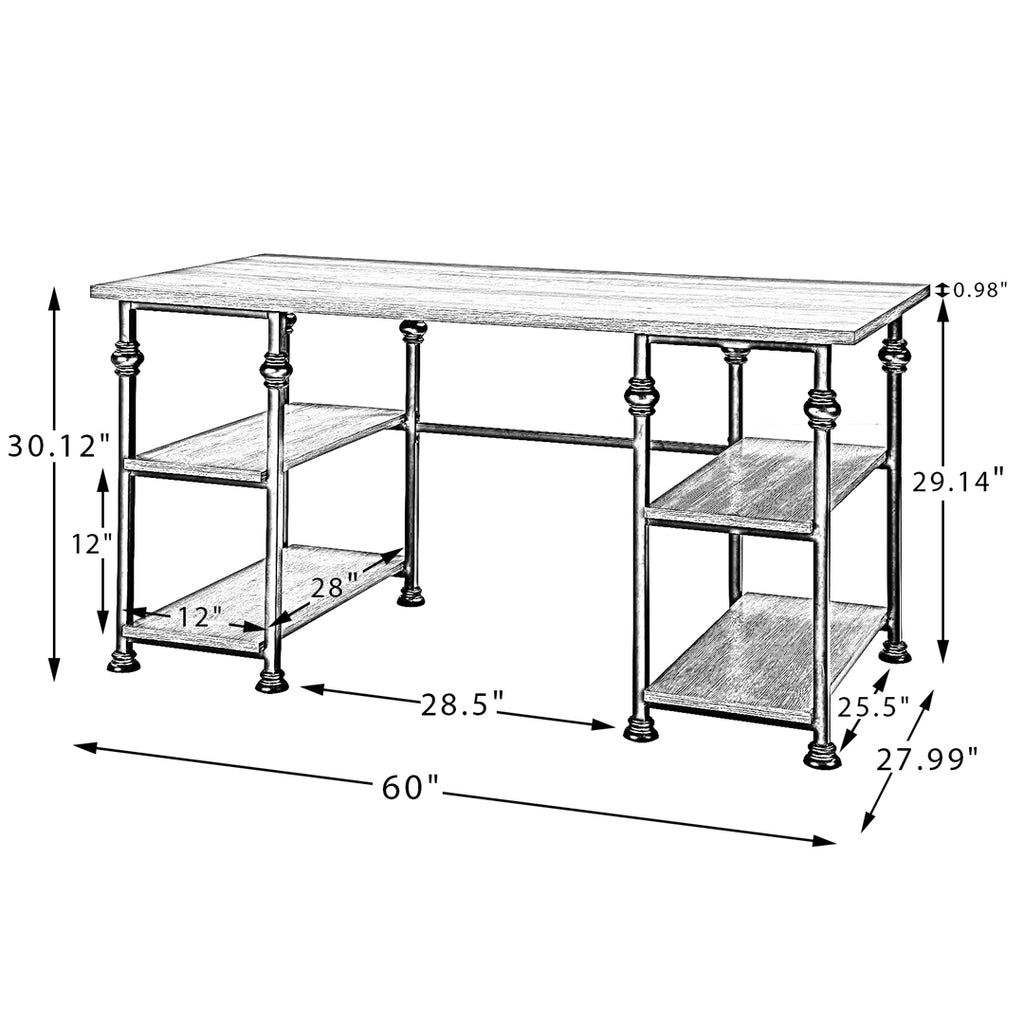 Multifunctional Office Desk with 4 Open-shelves