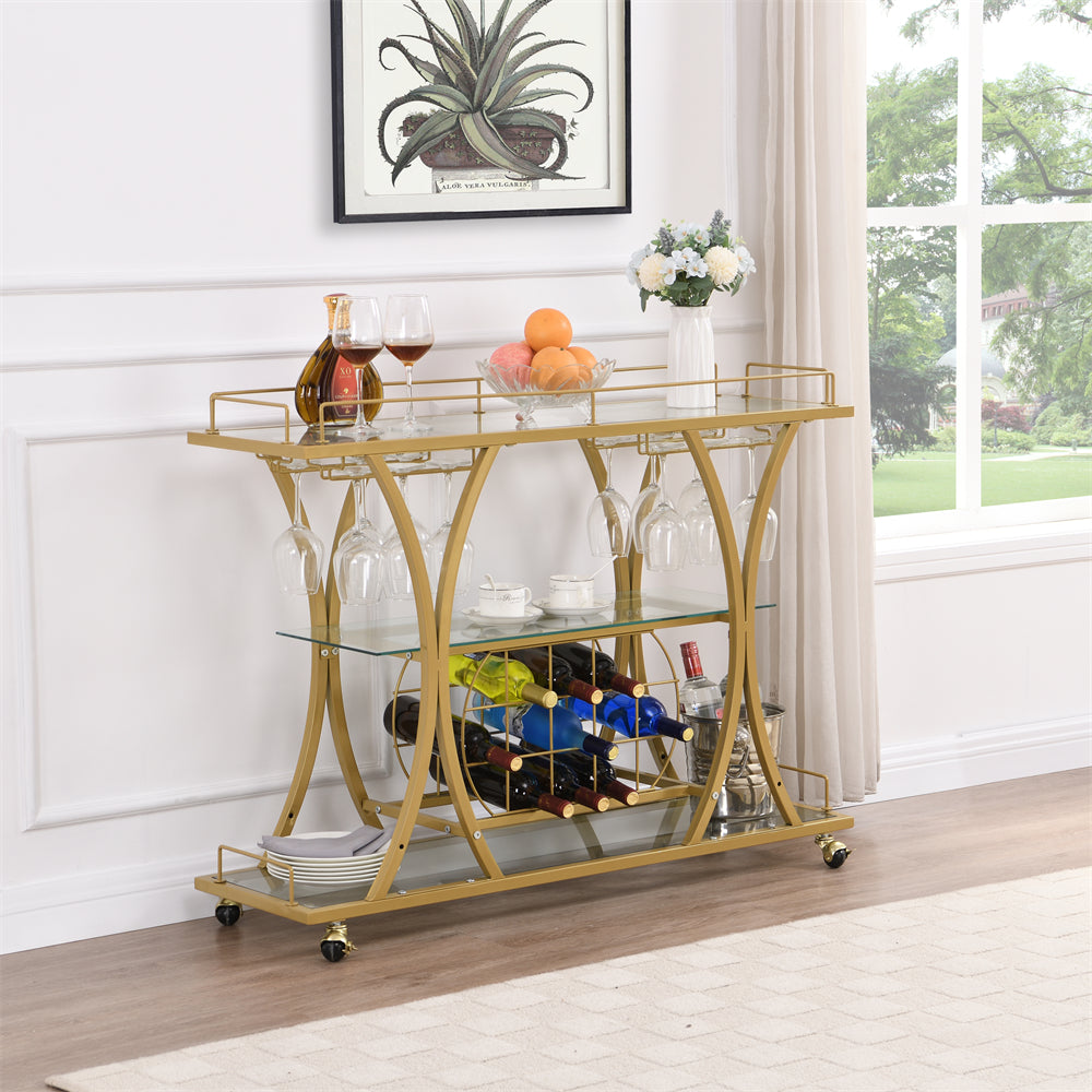 Bar Cart with Wine Rack and Glass Holder