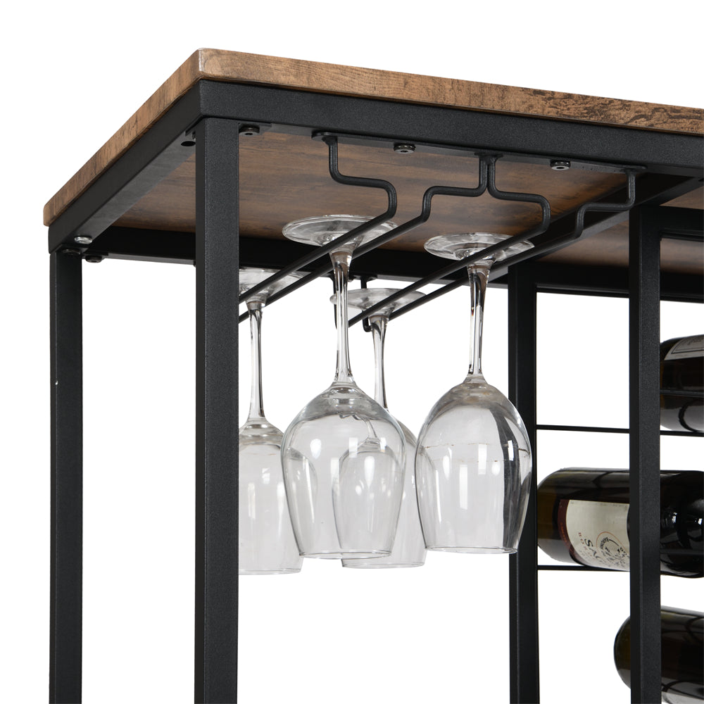 3 -Tier Serving Bar Cart with Wine Rack and Wheels