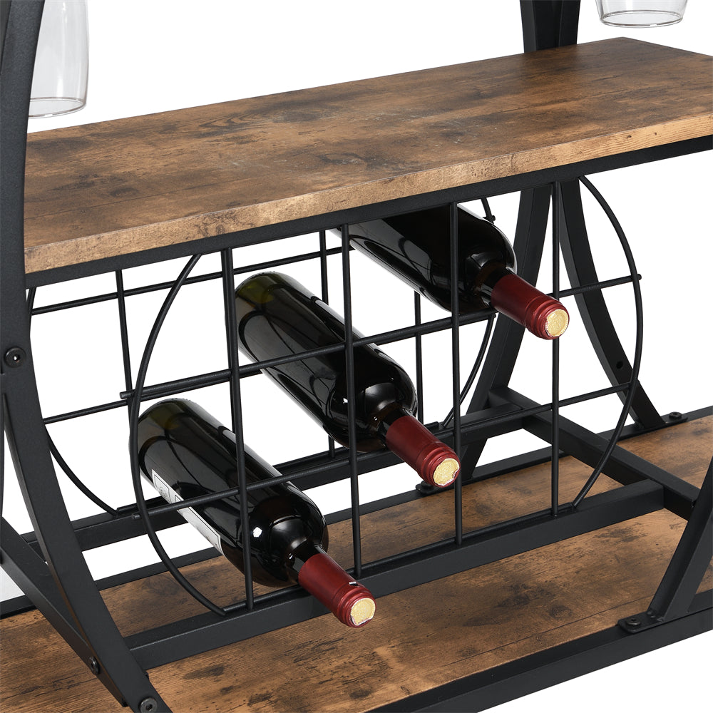 Bar Cart with Wine Rack and Wooden Holder and Wheels, Black