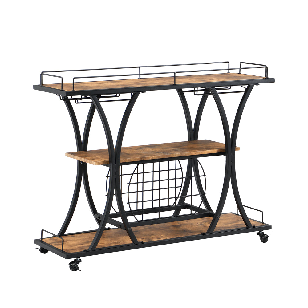 Bar Cart with Wine Rack and Wood Holder