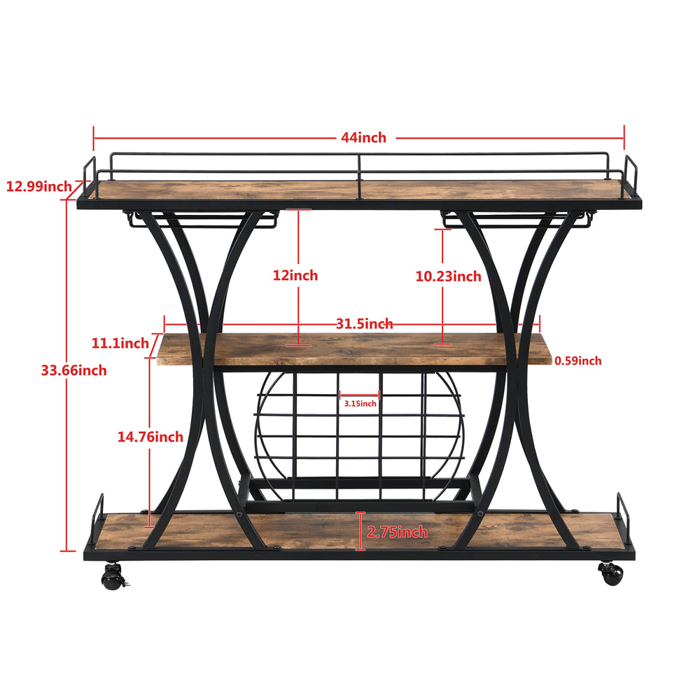 Bar Cart with Wine Rack and Glass Holder