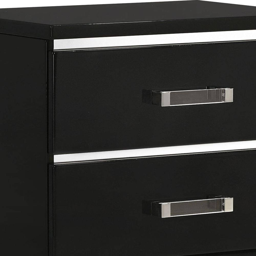 Wood Bedside Table with Drawers, Black Finish