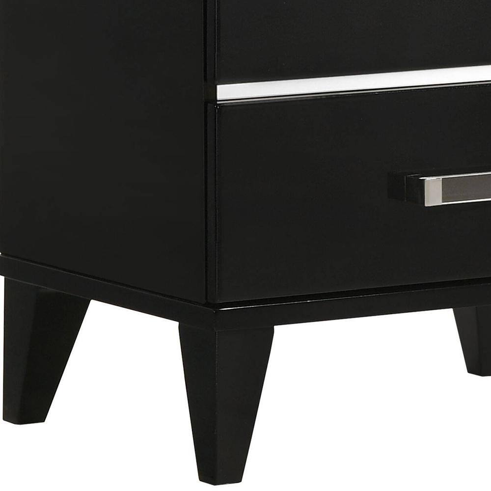 Wood Bedside Table with Drawers, Black Finish