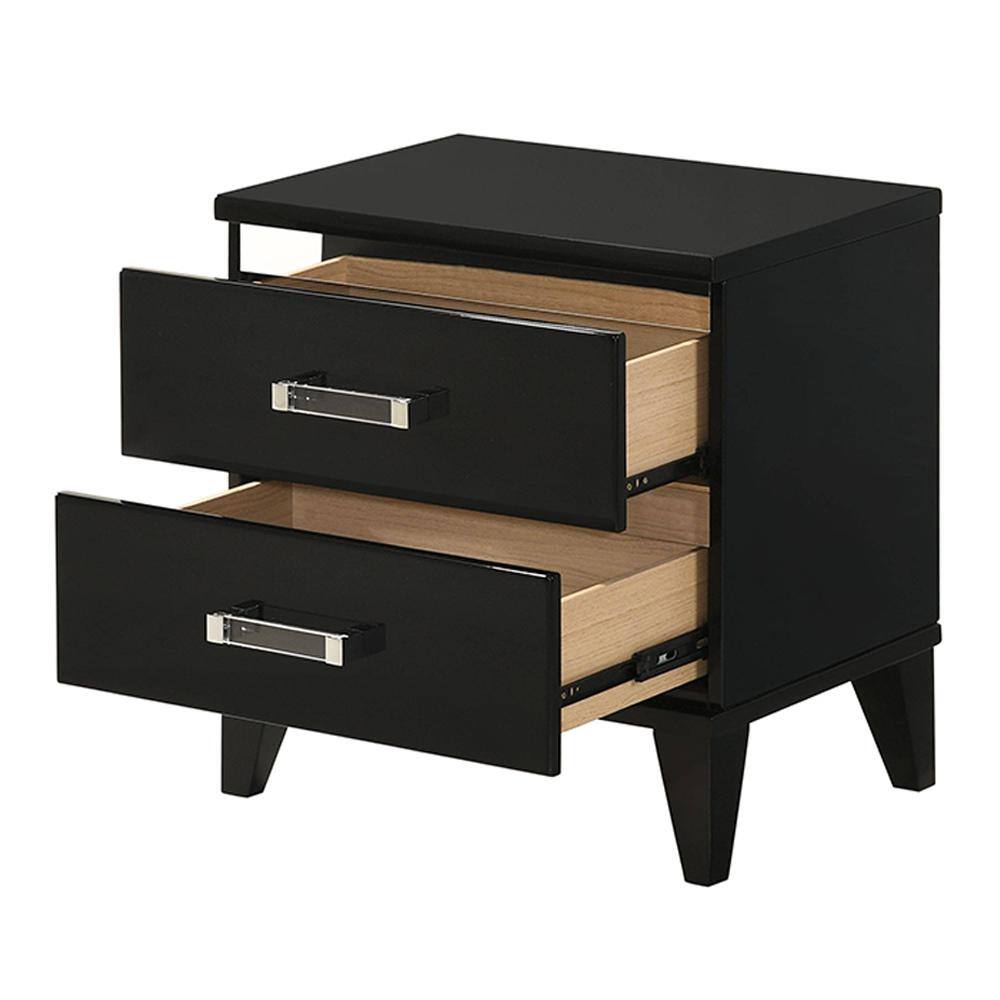 Wood Bedside Table with Drawers, Black Finish