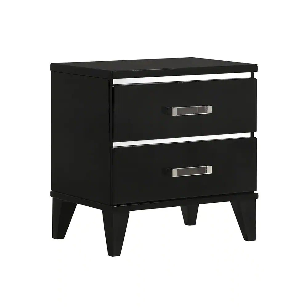 Wood Bedside Table with Drawers, Black Finish